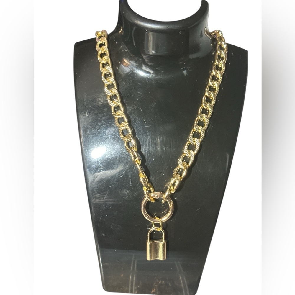 Gold Chain Necklace with Padlock Pendant